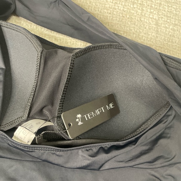 Y2K Tempt Me Ruched Black Halter Tankini Top - Ruched Swimwear BNWT XL - Picture 7 of 9